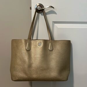 Tory Burch | Perry Pebbled Leather Gold Metallic Tote Shoulder Hand Bag